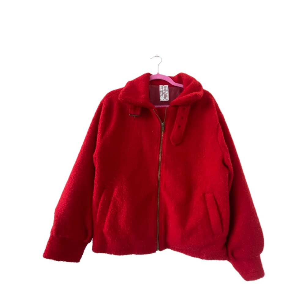 Sadie & Sage Red Fleece Bomber Jacket
